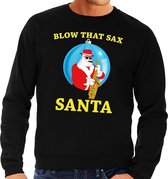 Foute kersttrui / sweater - zwart - Kerstman Blow That Sax voor heren L (52)