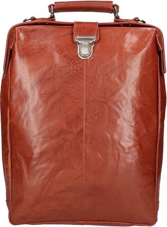Leather Design Leren Rugzak / Schoudertas Groot 15.6'' Cognac