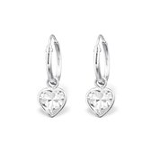 Zilveren oorringen 12mm met hangend zirconia hartje | heart zirconia earrings | hart dames oorringen | Zilverana | Sterling 925 Silver