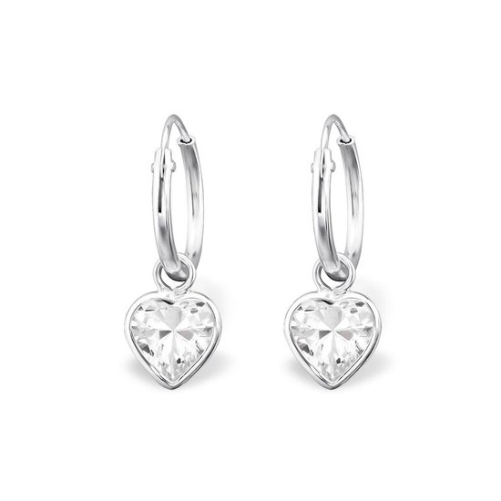 Zilveren oorringen 12mm met hangend zirconia hartje | heart zirconia earrings | hart dames oorringen | Zilverana | Sterling 925 Silver