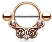 Tepelpiercing rose gold plated swirl met steentjes