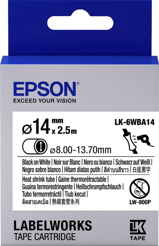 Epson Label Cartridge Heat Shrink Tube (HST) LK6WBA14, zwart/wit D14