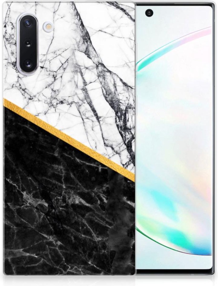 Samsung Galaxy Note 10 TPU Siliconen Hoesje Marmer Wit Zwart - Origineel Cadeau Man