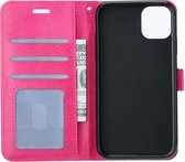 Hoes voor iPhone 11 Hoesje Wallet Case Bookcase Hoes Lederen Look - Donkerroze