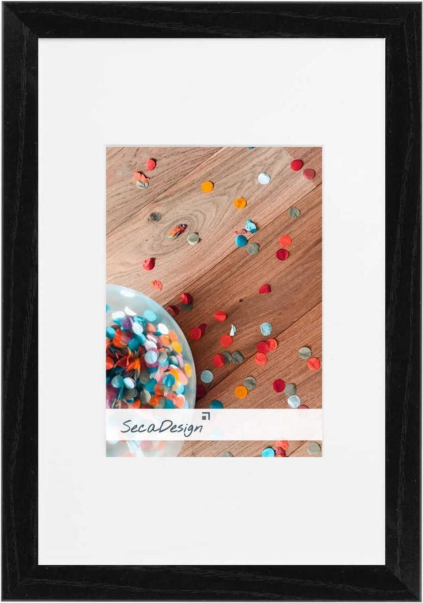 SecaDesign Tundra Hout - Fotolijst 40x50 / 30x40 cm fotomaat met passe-partout - Zwart