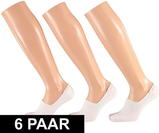 6 Paar witte sneaker sokken met siliconen hiel voor dames