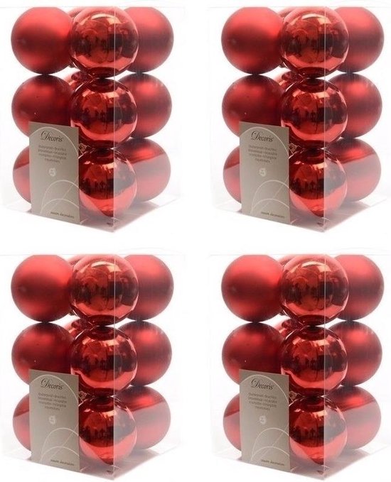 48x Kerst rode kunststof kerstballen 6 cm Mat/glans Onbreekbare