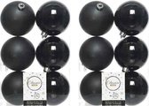 12x Zwarte kunststof kerstballen 8 cm - Mat/glans - Onbreekbare plastic kerstballen - Kerstboomversiering zwart