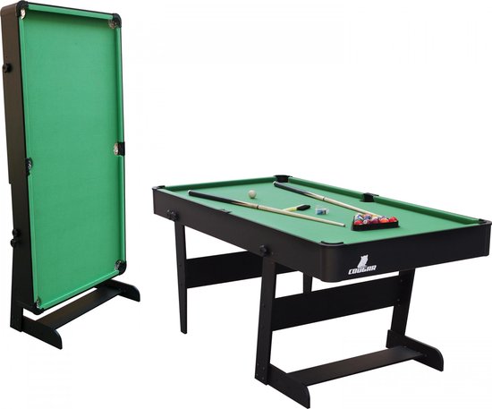 Cougar Hustle XL opklapbare Pooltafel in Zwart - 6ft. Poolbiljart tafel inclusief één set poolballen, triangel, 2 keuen, biljartkrijt en borstel - 183x91x79cm
