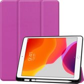 Tablet hoes geschikt voor iPad 2021 / 2020 / 2019 Hoes met Apple Pencil Houder & Auto Sleep/Wake functie - Tri-Fold book Case - 10.2 inch - Paars