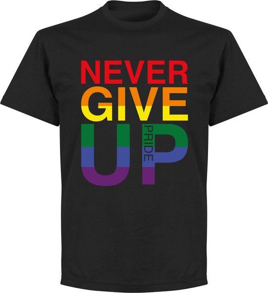 Never Give Up Pride T-Shirt - Zwart - 5XL