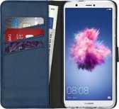 Huawei P Smart Hoesje met Pasjeshouder - Selencia Echt Lederen Booktype - Blauw