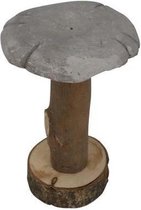 Herfst Artikelen - Cement Mushroom With Wooden Foot 16x7x15cm Light Grey