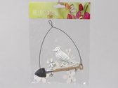 Decoratiehangers - Pbh. 1 Wooden Hanger/bird White 18x12.5 Cm