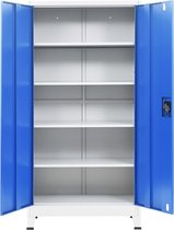 Kantoorkast 90x40x180 cm metaal grijs en blauw (incl. vloerviltjes)