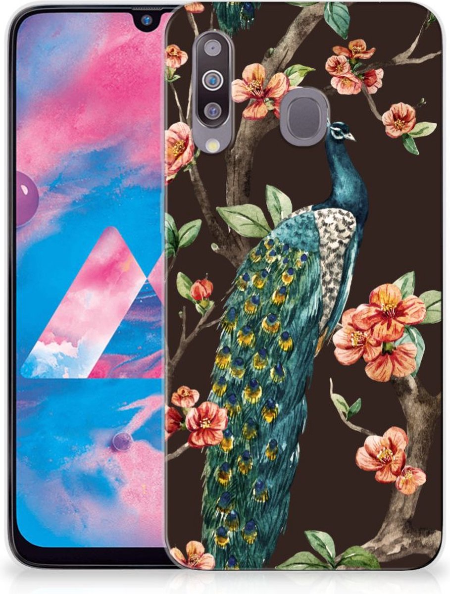 Samsung Galaxy M30 TPU Hoesje Pauw met Bloemen