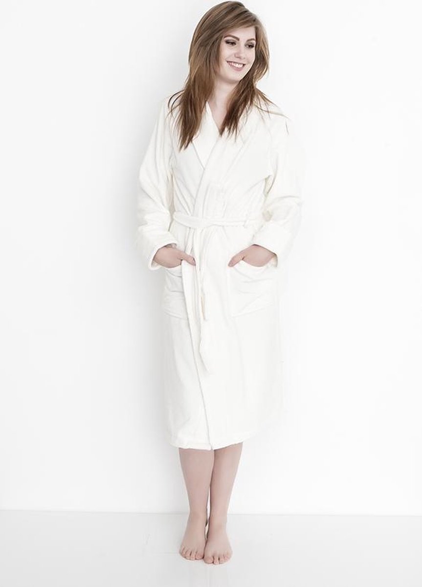 HnL Badjas Velours Uni - Off-white - Maat XL