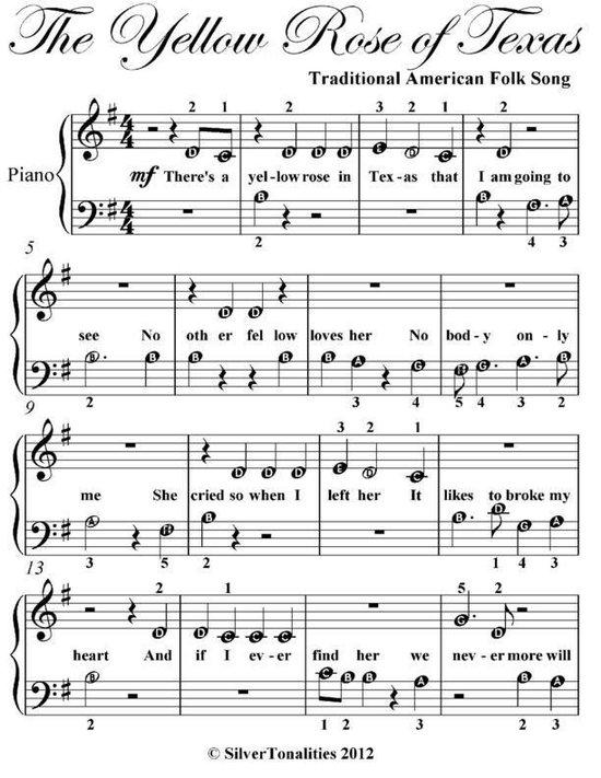 Yellow Rose of Texas Beginner Piano Sheet Music (ebook), Traditional