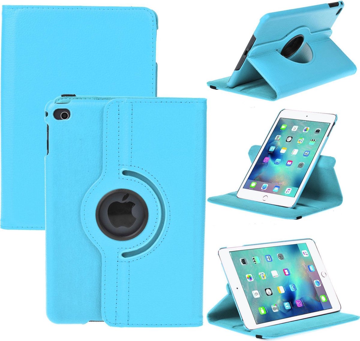 iPad Mini 4 Hoes Cover 360 graden Multi-stand Case draaibare licht blauw