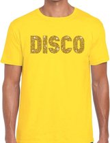 Disco goud glitter tekst t-shirt geel heren - Disco party kleding XXL