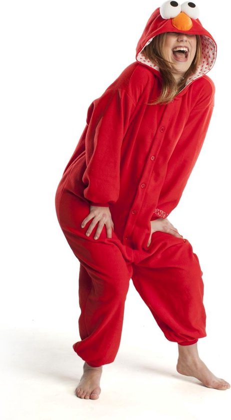 KIMU Onesie Elmo pak kostuum Sesamstraat - maat L-XL - rood Elmopak  jumpsuit huispak | bol.com