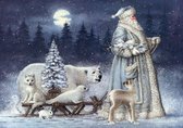 Diamond painting - Kerstman in wit met dieren - 40x30cm
