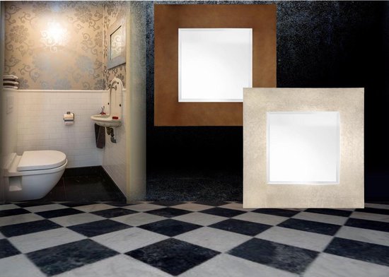 Vierkante Spiegel met lijst > 80cm vierkant - Facet spiegel Bentley Buitenmaat 83 x 83 cm Brons - Moderne Wand Spiegel voor Hal - Woonkamer - Slaapkamer of Toiletruimte - Brede houten rand