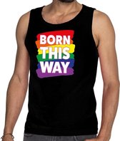 Gayborn this way tanktop/mouwloos shirt - zwart regenboog singlet voor heren - gay pride kleding XL