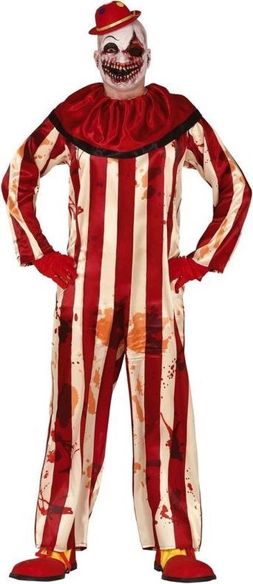 Horror clown jumpsuit rood/wit