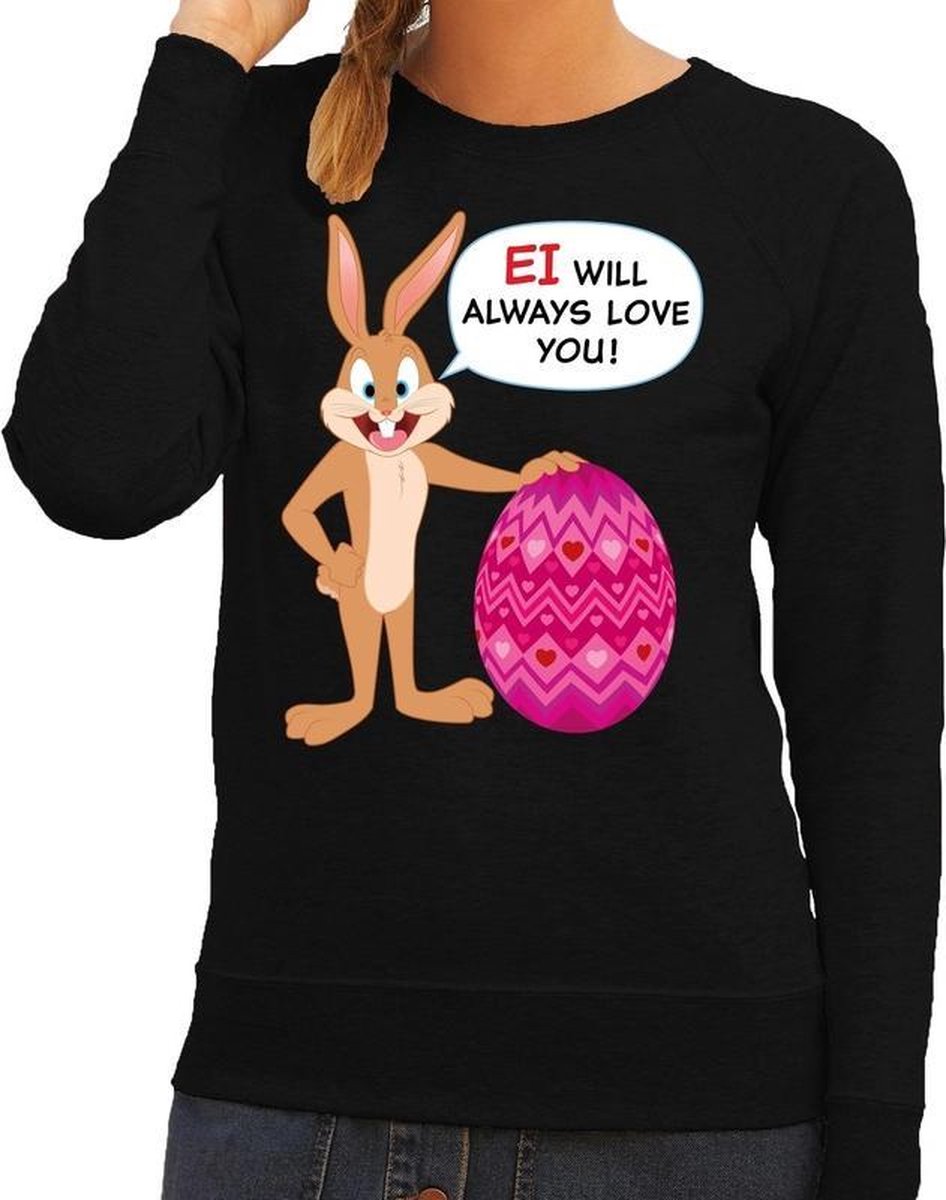 Afbeelding van product Bellatio Decorations  Zwarte Paas sweater Ei will always love you - Pasen trui voor dames - Pasen kleding M  - maat M