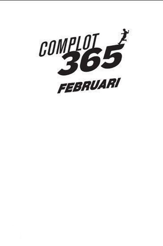 Boekomslag: Titel 'COMPLOT 365 FEBRUARI' met een springend figuurtje.