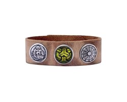 Quiges Dames Leren Armband Bruin met 3 Drukknopen Set 19.5 - 21.5cm - EBCMS323
