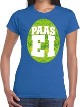 Paasei t-shirt blauw met groen ei voor dames S
