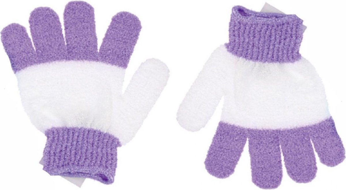 Goedkoopste Peeling & Scrubhandschoen Paars/Wit Voordeelset 2 Stuks!!