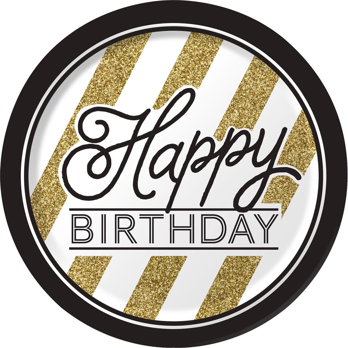 BIGIEMME SRL - 8 borden Happy Birthday zwart-goud