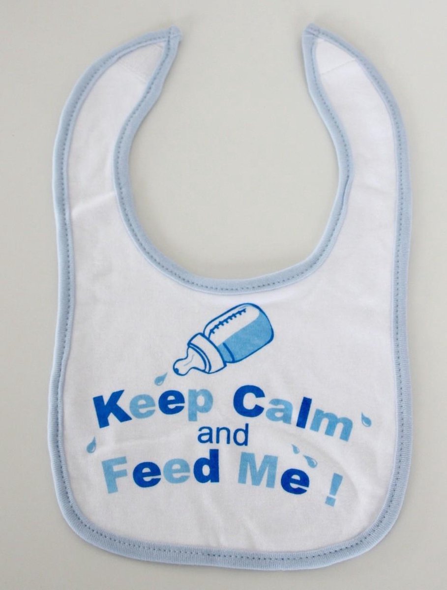 Slabbetje "Keep calm and feed me" blauw Slabbetje "Keep calm and feed me" blauw