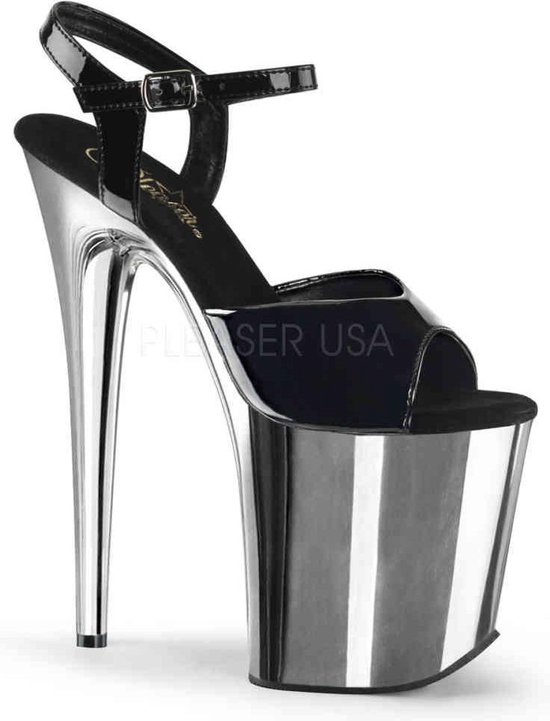Sandale Pleaser avec bride à la cheville -36 Chaussures- FLAMINGO-809 US 6 Noir / Chrome