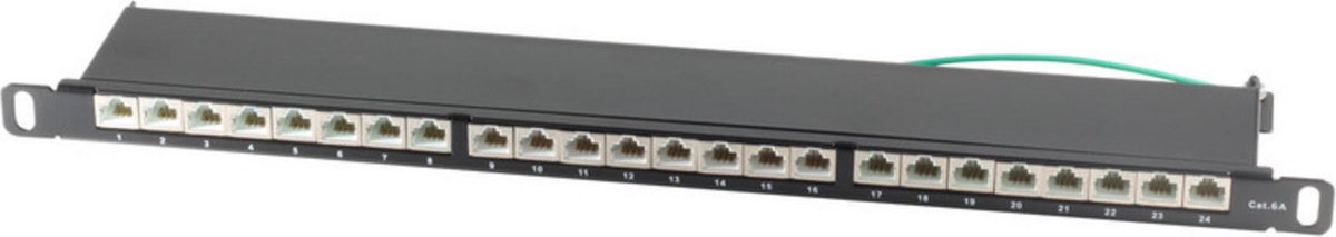 CAT6a Gigabit 19'' Patch Panel 0,5U met 24 poorten - afgeschermd / zwart