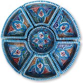 Tapasschaal turquoise bord + kom + 6 schaaltjes Tunesisch keramiek