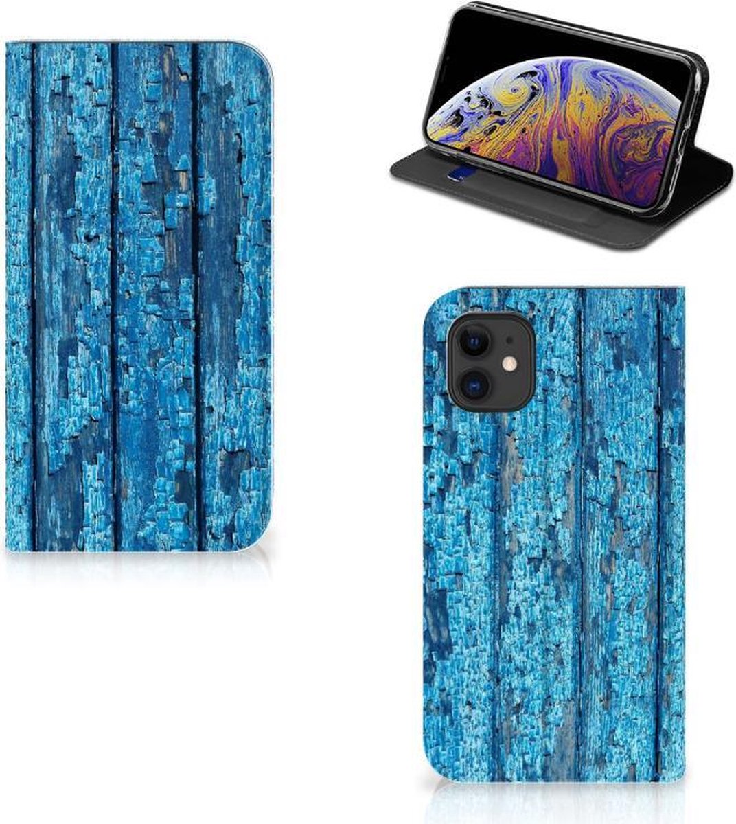 Book Case voor Apple iPhone 11 Book Wallet Case Wood Blue