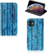 Geschikt voor iPhone 11 Book Wallet Case Blauw Wood