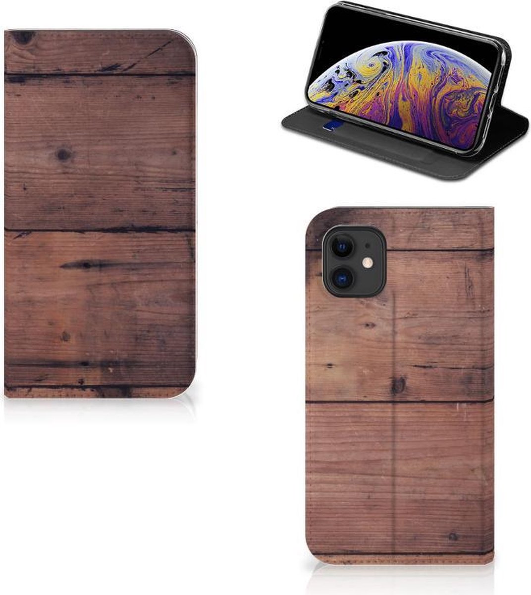 Standcase Hoesje voor Apple iPhone 11 Book Wallet Case Old Wood