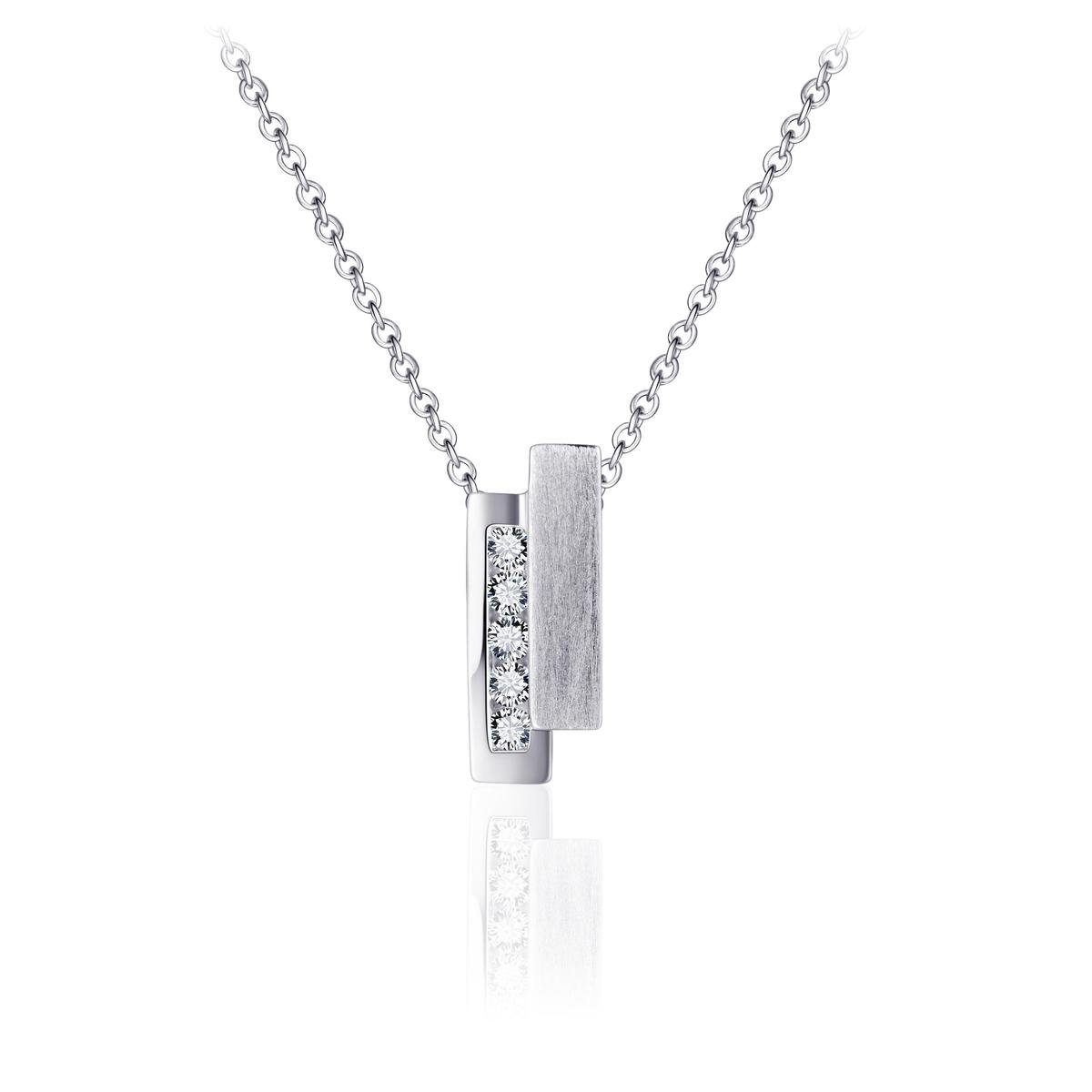 Jewels Inc. - Hanger incl. Ketting - Fantasie Strak gezet met Zirkonia - 16mm x 7mm - Lengte 42+3cm - Gerhodineerd Zilver 925