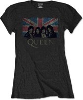 Queen - Union Jack Vintage Dames T-shirt - L - Zwart