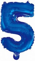 Folie Ballon Cijfer 5 Blauw 41cm met Rietje