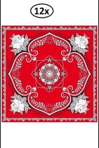 12x Zakdoek rood met bloemen motief 63 x 63 cm. - zakdoek bandana boeren carnaval feest sjaal  bloemen