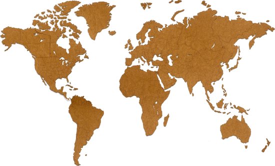 MiMi Innovations® Luxe Houten Wereldkaart - Muurdecoratie - Wanddecoratie - Muursticker - 180x108 cm/70.9x42.5 inch - Bruin
