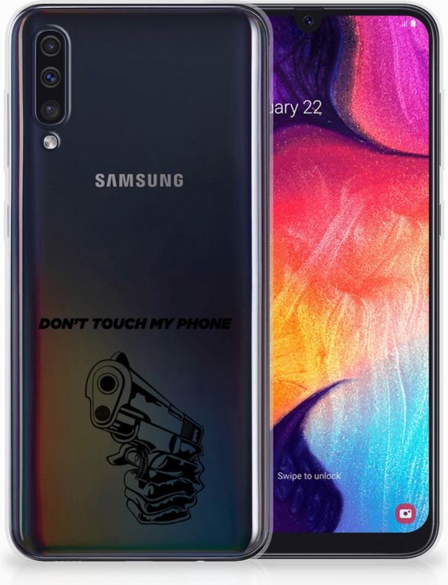 Samsung Galaxy A50 Silicone-hoesje Gun Don't Touch My Phone