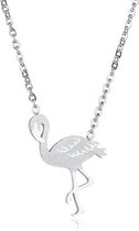 Zilverkleurige dames ketting Edelstaal Flamingo