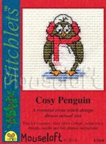 Mini Borduurpakketje ( 6 x 6 cm )  Kerst - Penguin - Mouseloft